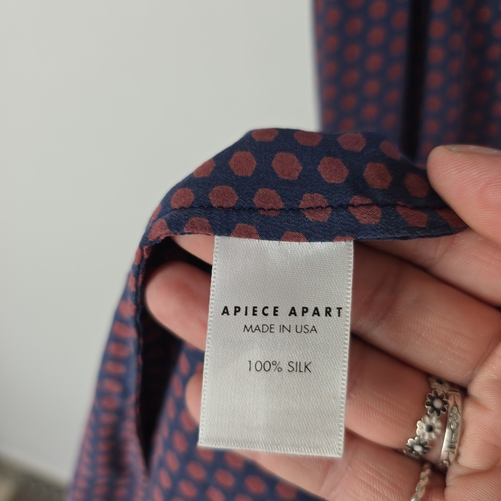 Apiece Apart New York 100% Silk Geometric Print Slip Dress Navy Red Size 6 - Picture 7 of 8